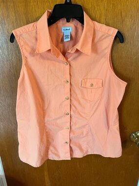 L.L. Bean Coral Sleeveless Button-Front Blouse